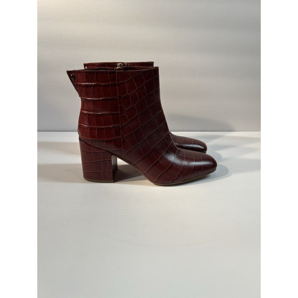 Franco Sarto Tina 2 Croc Embossed Ankle Boots Women's 9 Rust Block Heel